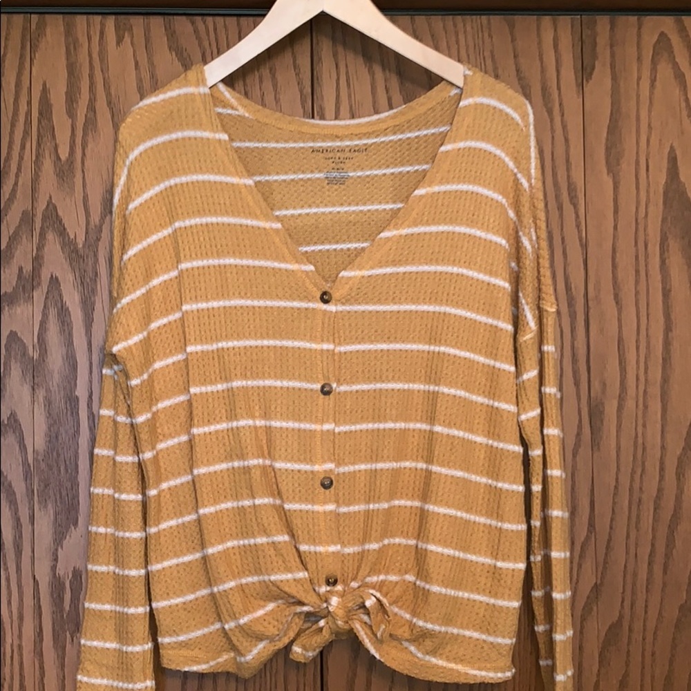 American Eagle Waffle Knit Tie Front Sweater